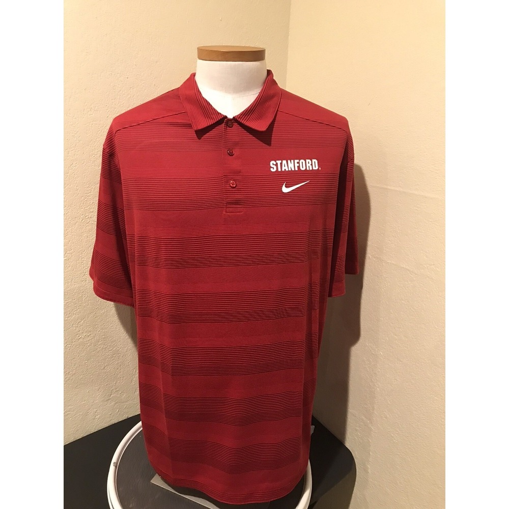 Nike Stanford Cardinal Red Dri-FIT Striped Polo Shirt Mens Short Sleeve Sz XXL